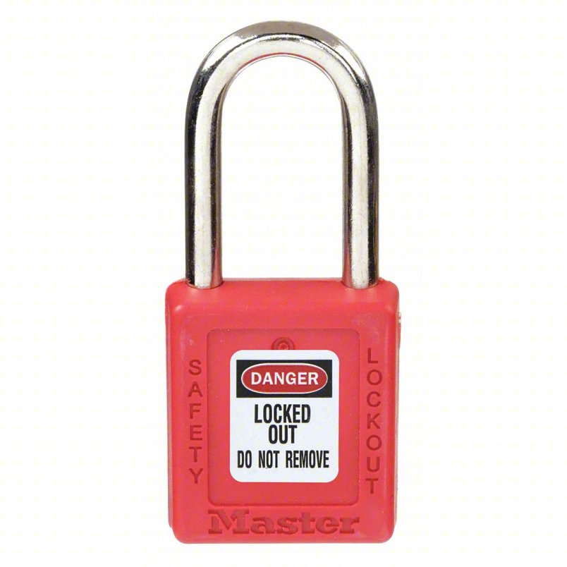 410RED - MASTER LOCK Lockout Padlock: Keyed Different, Thermoplastic, Std Body Body Size, Metal, Std